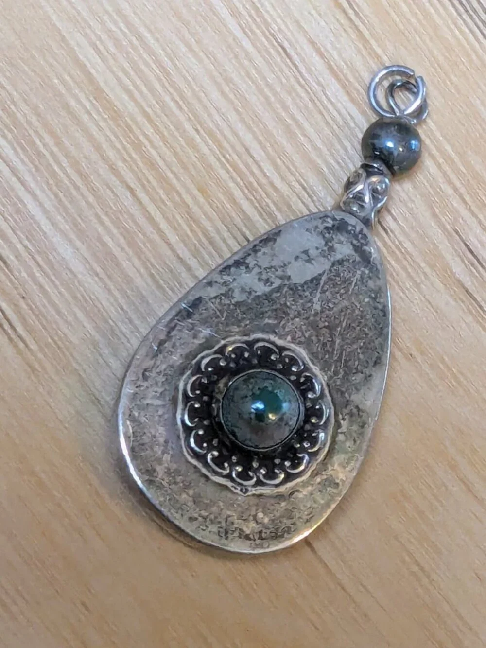 Vintage Mexican Teardrop Pendant Artisan Silver Blue Stone Taxco Style 6.89g